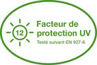 Facteur de protection UV 12 - Testé suivant EN 927-6